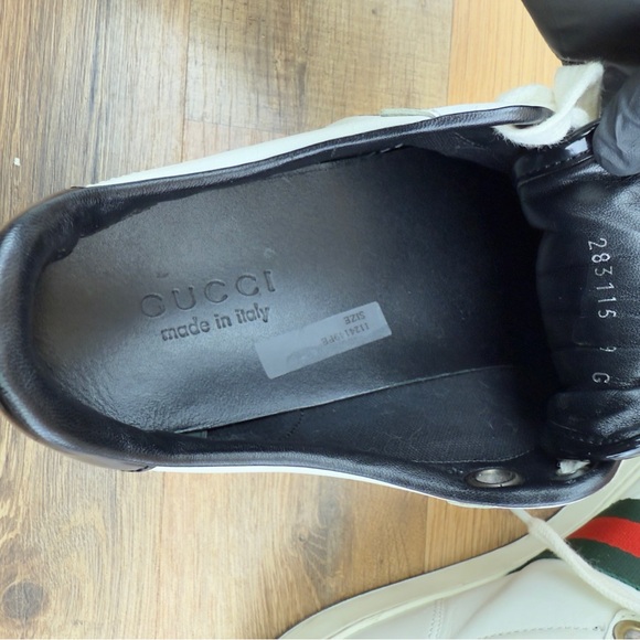 Gucci White/Black Leather Ace Web Detail Low Top 283115 Sneakers Size 9 - Picture 12 of 14
